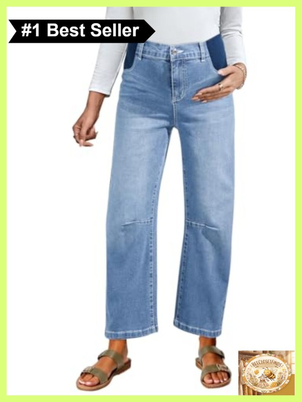 Maternity Barrel Wide Leg High Waist Pregnancy Jeans Stretch Denim Pants